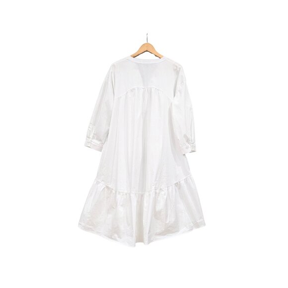 ZARA White Poplin Tiered Midi Dress XS High Low Hem Pockets Boho Chic - Picture 3 of 5